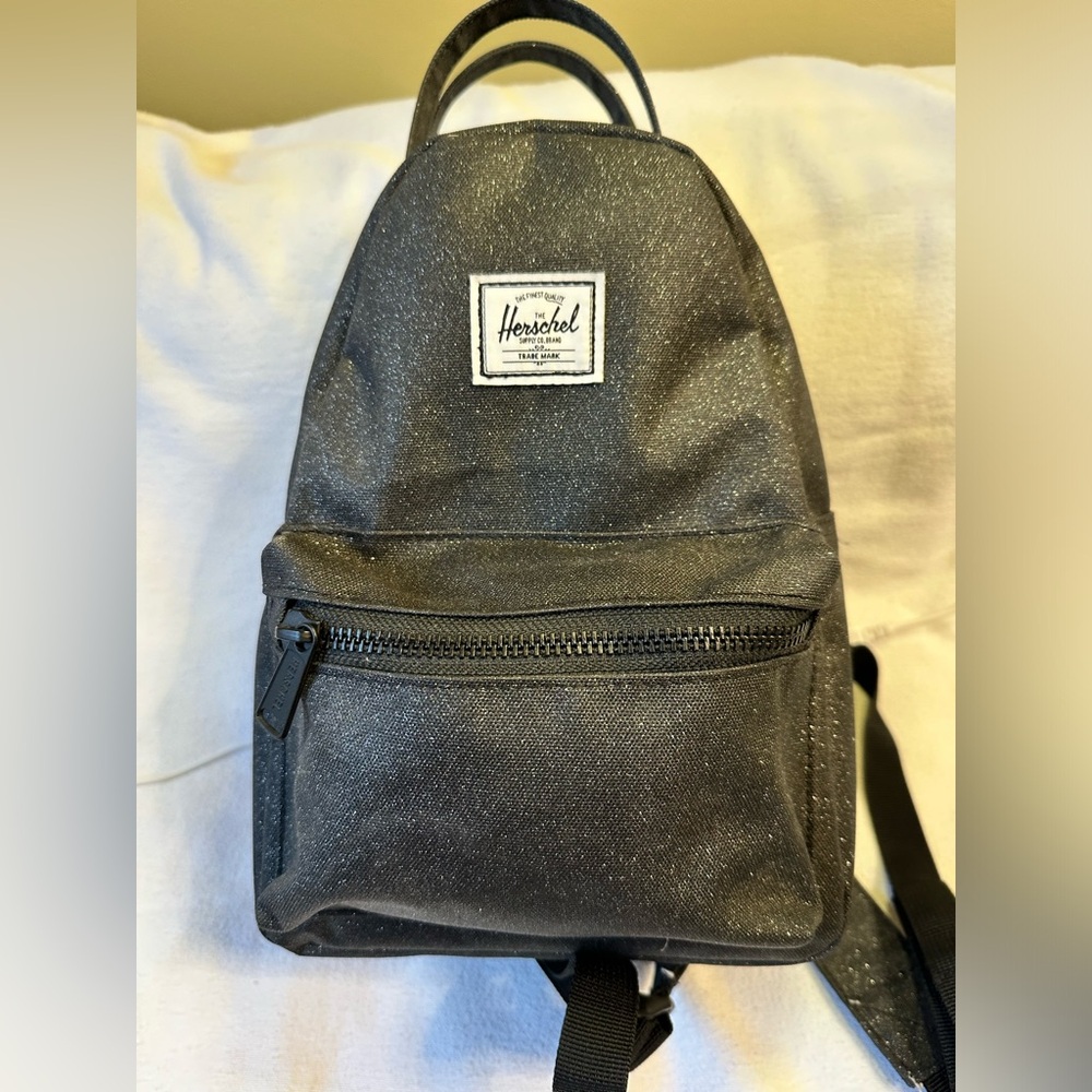 HERSCHEL Mini Backpack. Black with silver sparkle in the fabric. Like new.